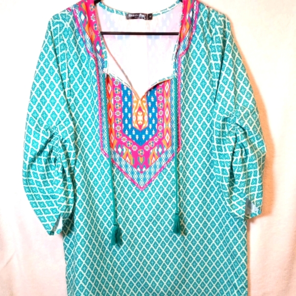 Urban Coco | Classic Bohemian Turquoise Print Dress XL - Picture 2 of 11